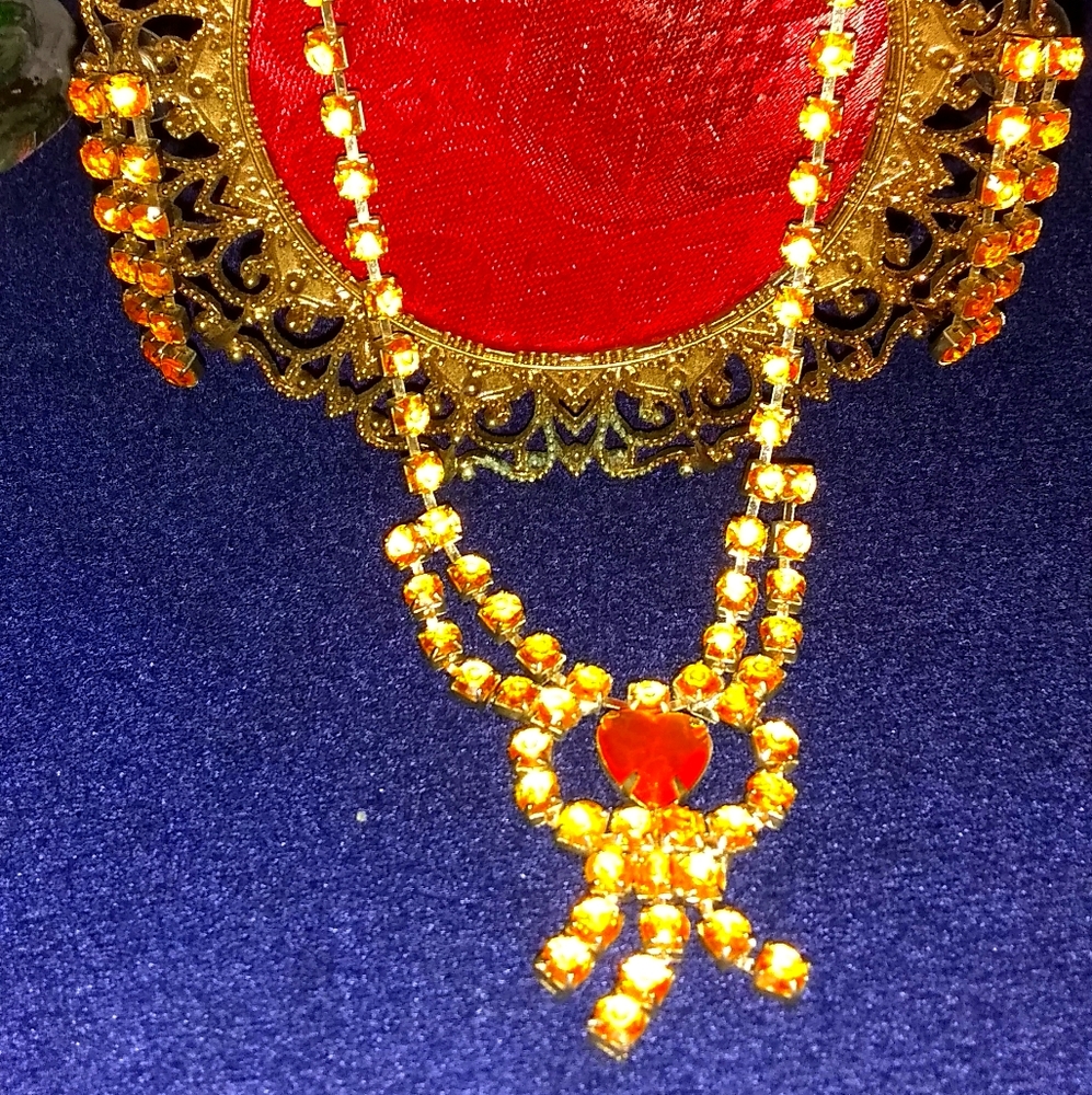 2 pc. Orange crystal necklace and earrings